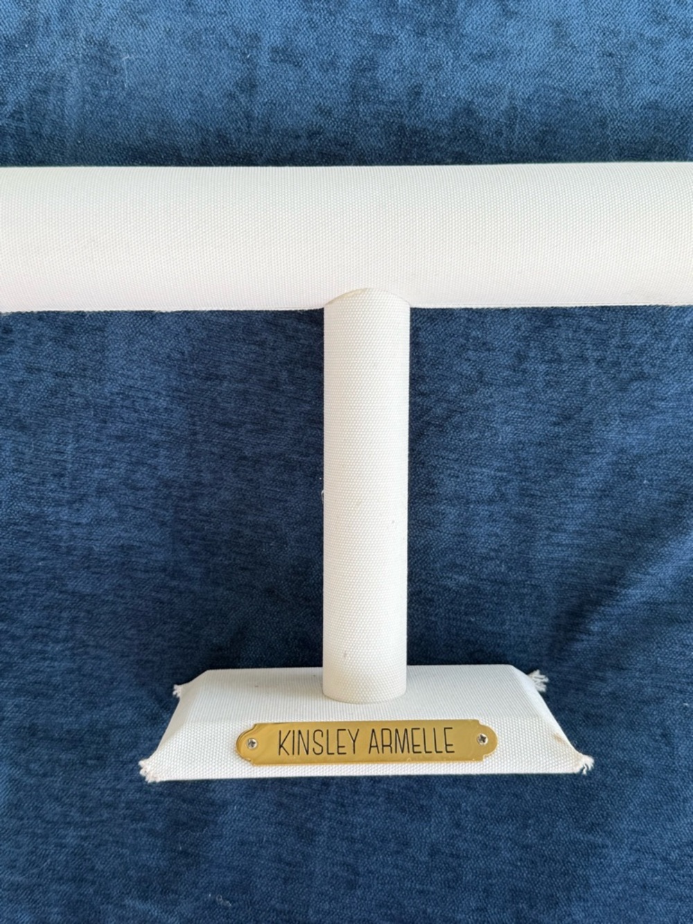 Kinsley Armelle White Jewelry Stand with Gold Nameplate-bracket display